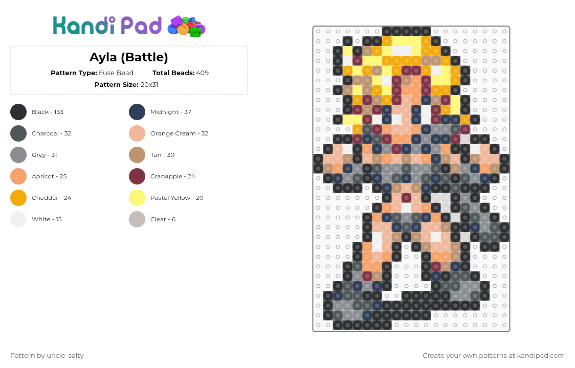 Ayla (Battle) - Fuse Bead Pattern by uncle_salty on Kandi Pad - purple,orange,beige,games,gaming,video games,nintendo,chrono trigger