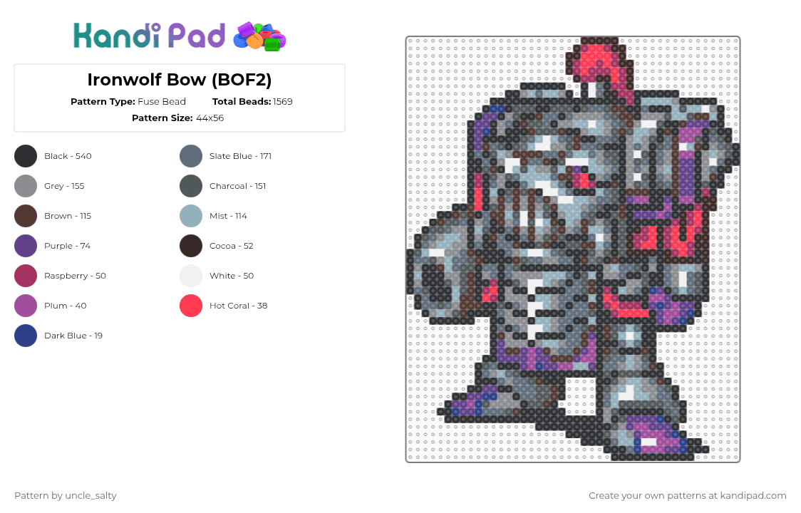 Ironwolf Bow (BOF2) - Fuse Bead Pattern by uncle_salty on Kandi Pad - brown,pink,gray,video games,games,gaming,nintendo