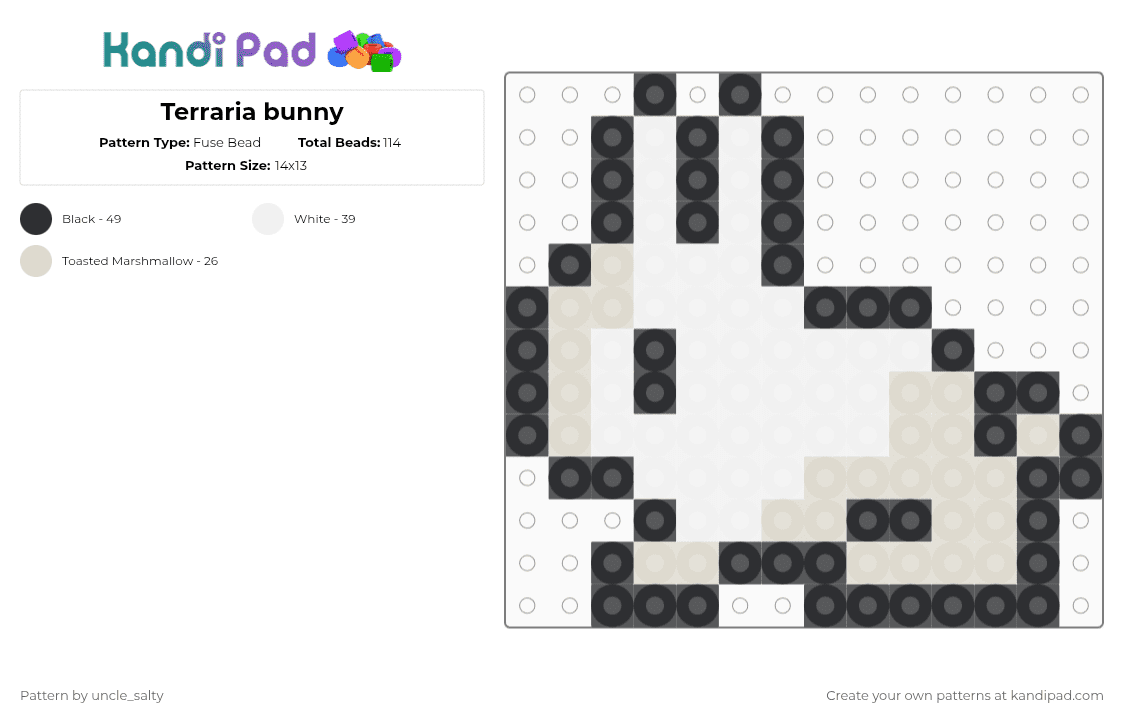 Terraria bunny - Fuse Bead Pattern by uncle_salty on Kandi Pad - white,beige