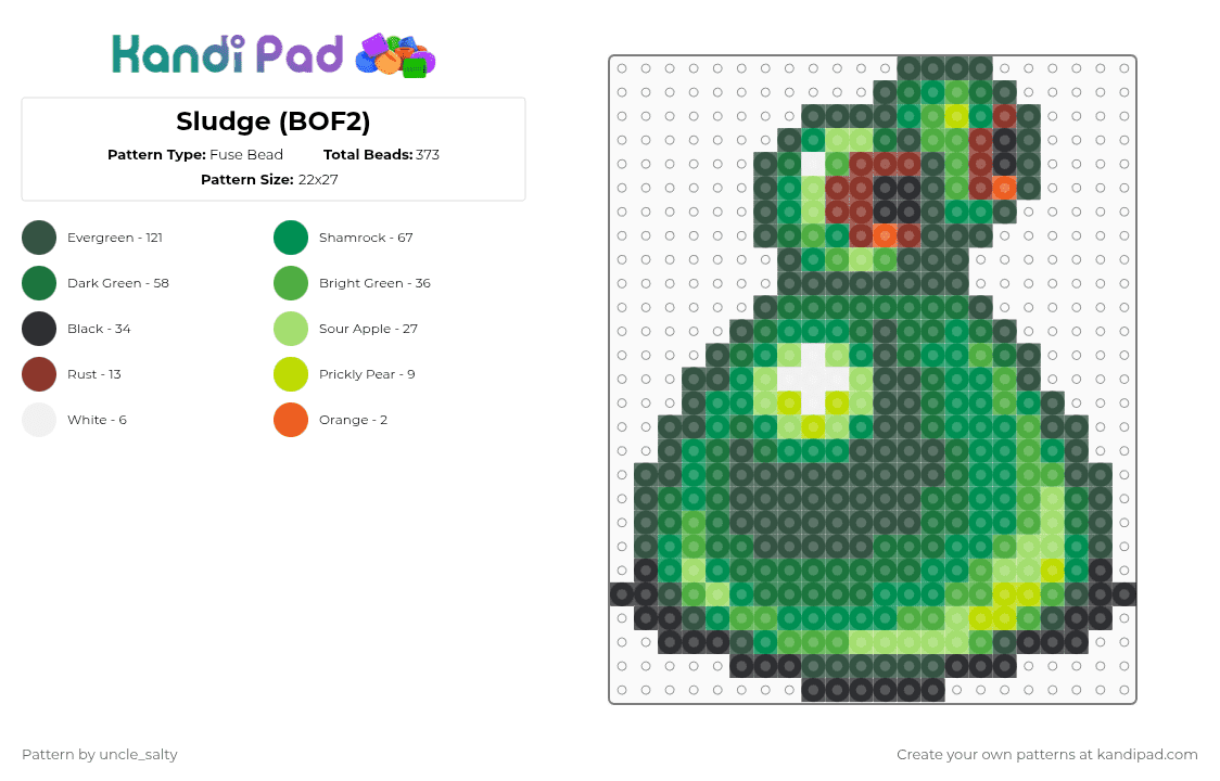 Sludge (BOF2) - Fuse Bead Pattern by uncle_salty on Kandi Pad - gray,green,video games,games,gaming,nintendo