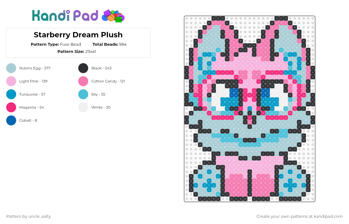Starberry Dream Plush - Fuse Bead Pattern by uncle_salty on Kandi Pad - light blue,pink,furry,star,berry,dream,cute,plush