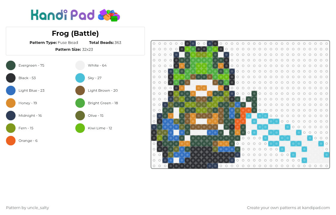Frog (Battle) - Fuse Bead Pattern by uncle_salty on Kandi Pad - gray,gold,green,games,gaming,video games,nintendo,chrono trigger