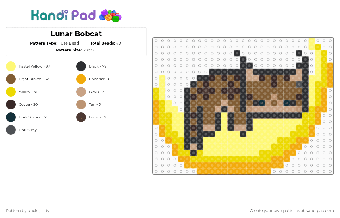 Lunar Bobcat - Fuse Bead Pattern by uncle_salty on Kandi Pad - orange,yellow,tan