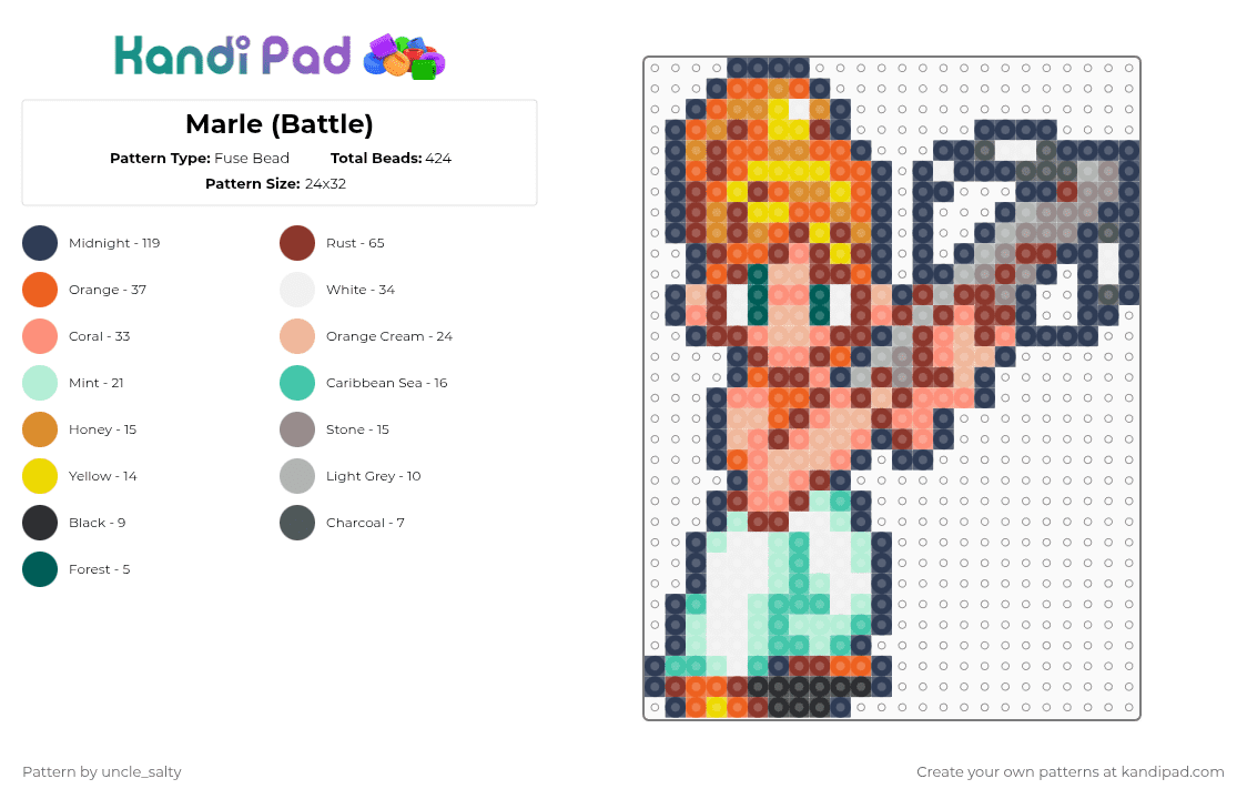Marle (Battle) - Fuse Bead Pattern by uncle_salty on Kandi Pad - purple,red,orange,games,gaming,video games,nintendo,chrono trigger