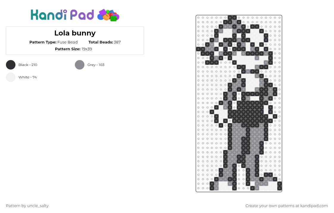 Lola bunny - Fuse Bead Pattern by uncle_salty on Kandi Pad - gray,white,games,gaming,cartoon,bunny