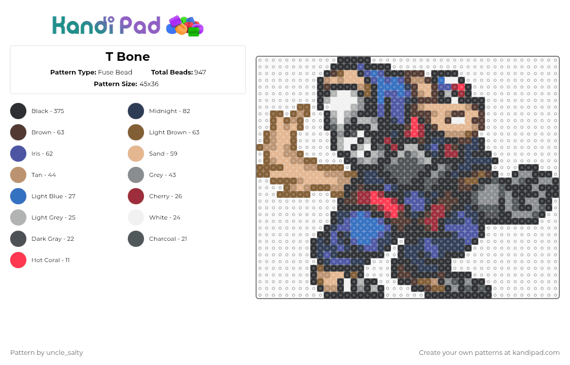 T Bone Pattern T Bone Fuse Bead Pattern - Kandi Pad | Kandi Patterns, Fuse Bead ...