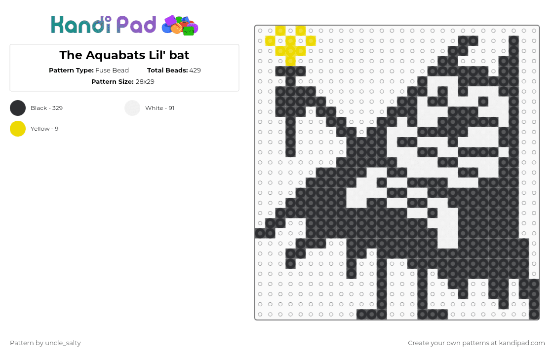 The Aquabats Lil\' bat - Fuse Bead Pattern by uncle_salty on Kandi Pad - black,white,music,aquabats,bat,mascot,ska