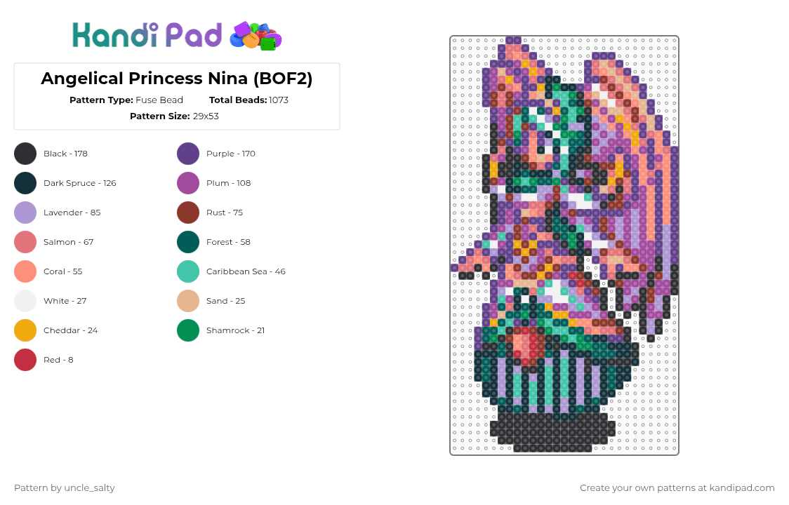 Angelical Princess Nina (BOF2) - Fuse Bead Pattern by uncle_salty on Kandi Pad - purple,red,pink,video games,games,gaming,nintendo