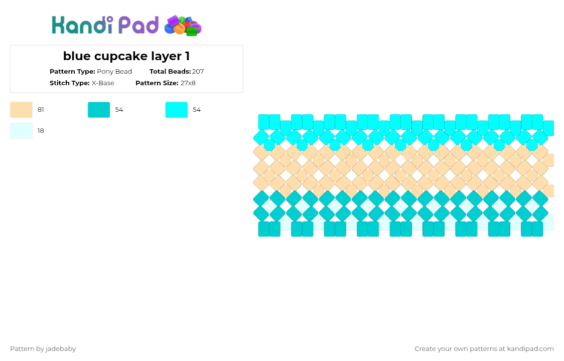blue cupcake layer 1 - Pony Bead Pattern by jadebaby on Kandi Pad - light blue,beige