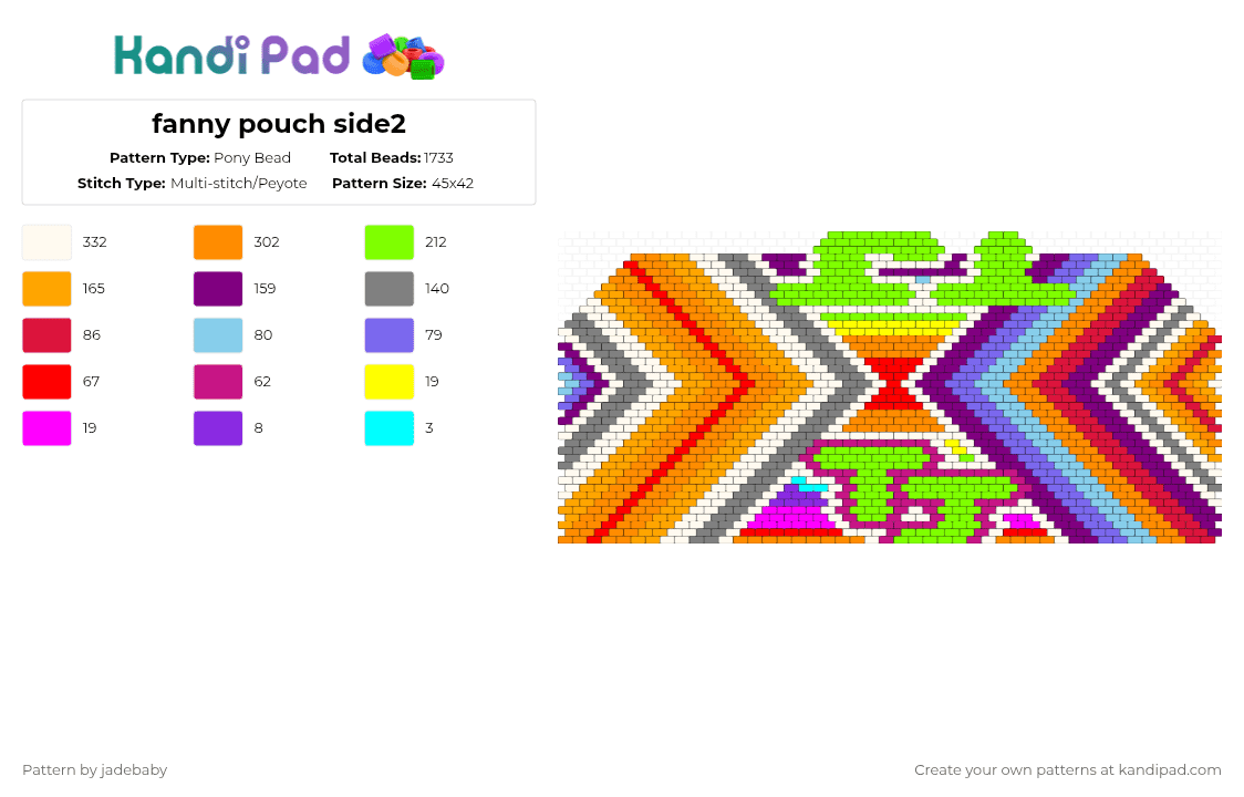 fanny pouch side2 - Pony Bead Pattern by jadebaby on Kandi Pad - pink,orange,red,colorful