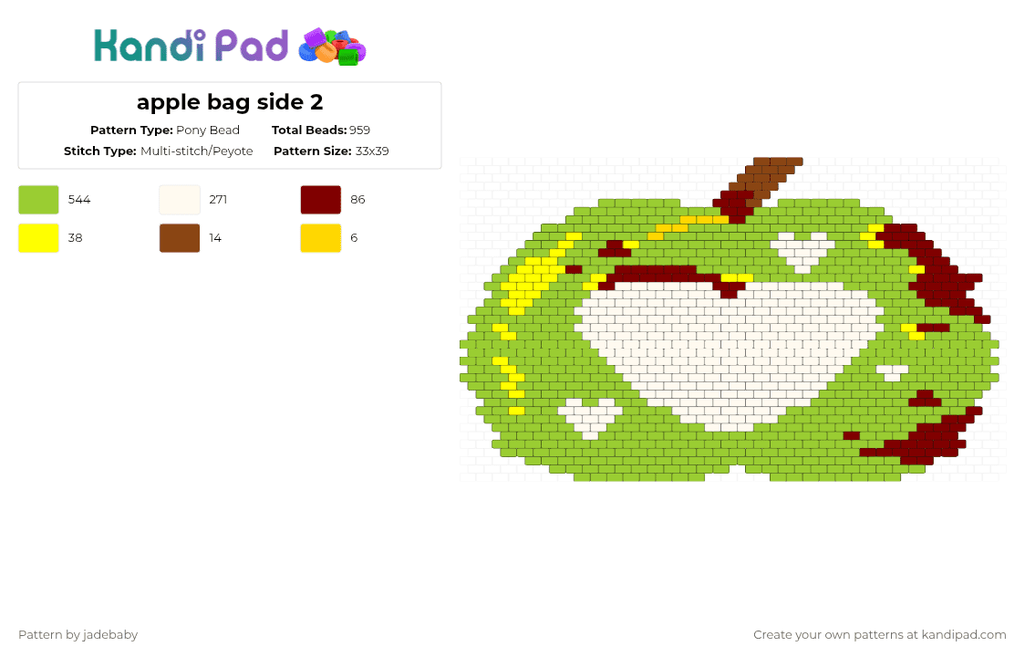 apple bag side 2 - Pony Bead Pattern by jadebaby on Kandi Pad - green