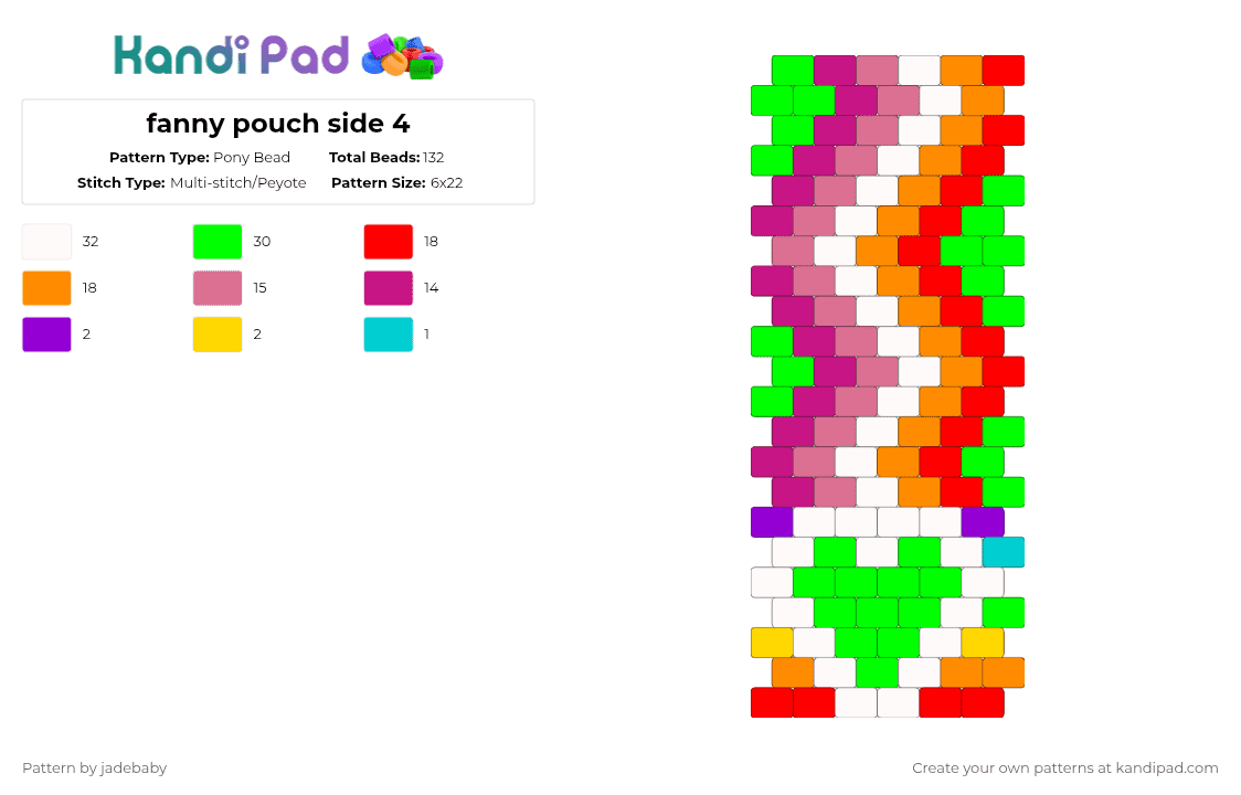 fanny pouch side 4 - Pony Bead Pattern by jadebaby on Kandi Pad - green,red,orange,pink