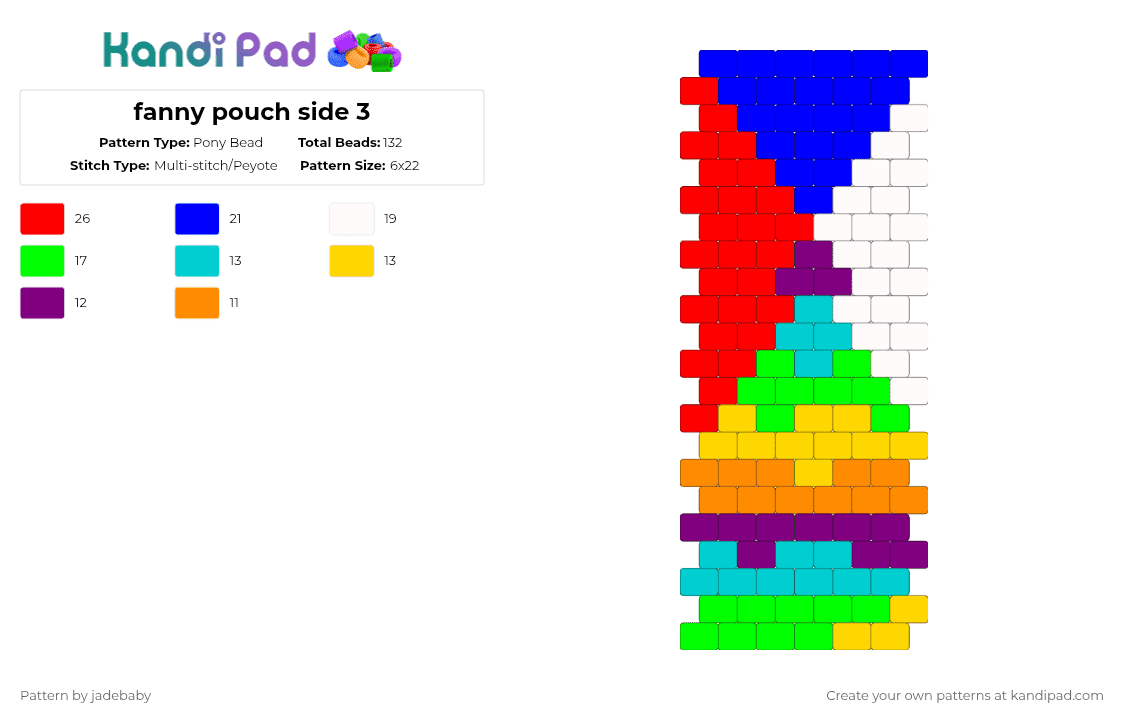 fanny pouch side 3 - Pony Bead Pattern by jadebaby on Kandi Pad - purple,red,green