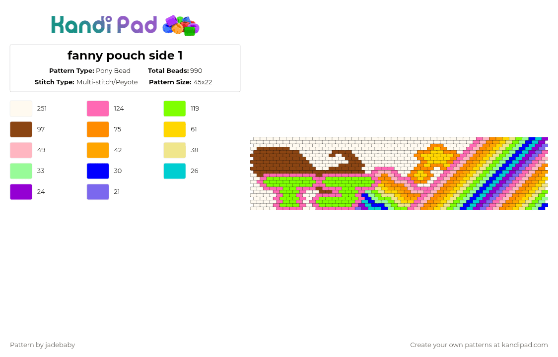 fanny pouch side 1 - Pony Bead Pattern by jadebaby on Kandi Pad - pink,yellow,red,colorful
