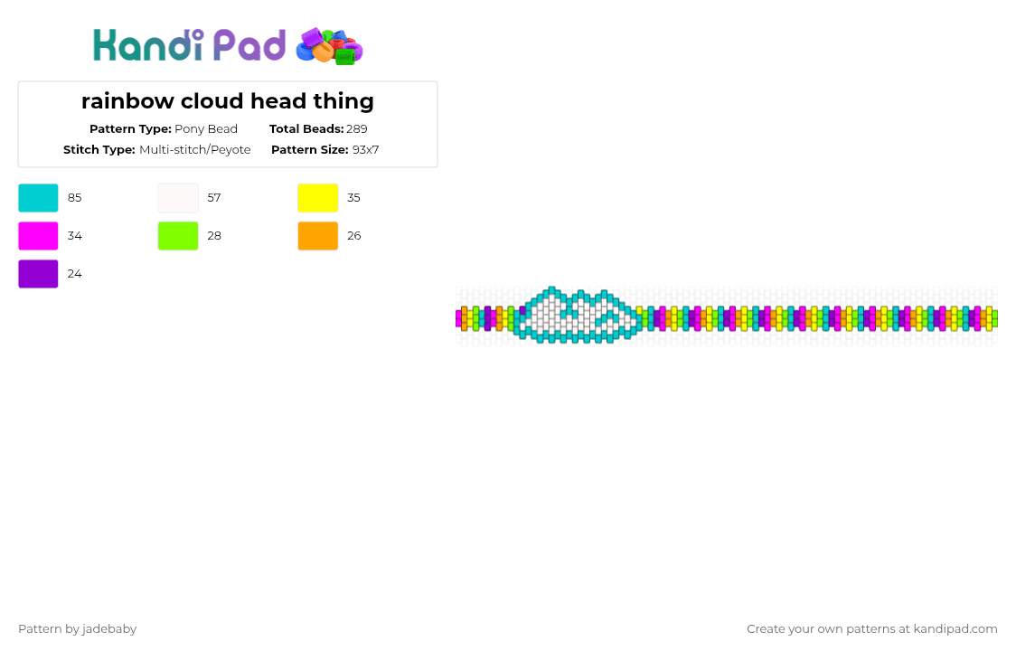 rainbow cloud head thing - Pony Bead Pattern by jadebaby on Kandi Pad - light blue