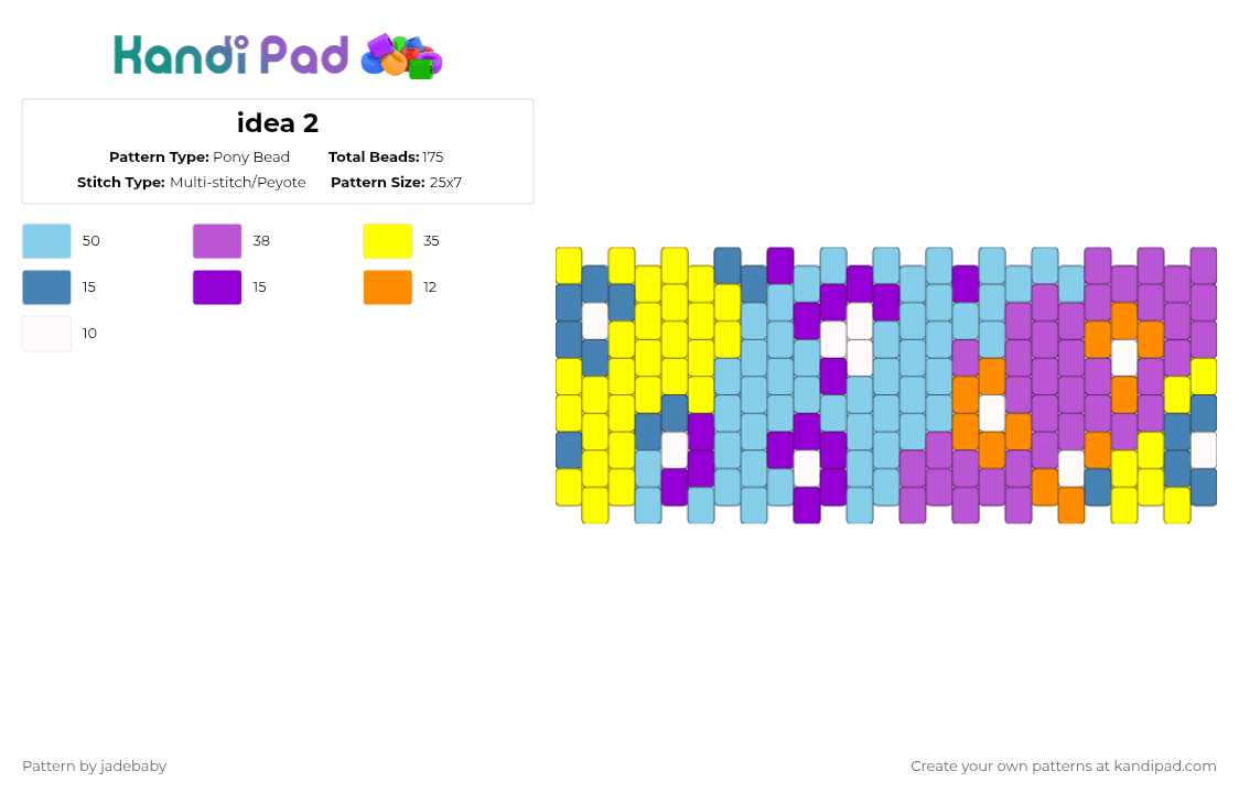idea 2 - Pony Bead Pattern by jadebaby on Kandi Pad - light blue,yellow,pink