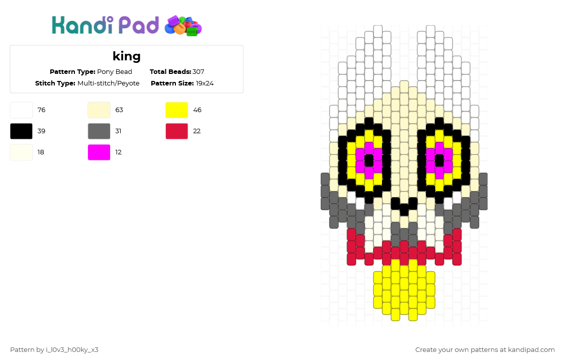 king - Pony Bead Pattern by i_l0v3_h00ky_x3 on Kandi Pad - yellow