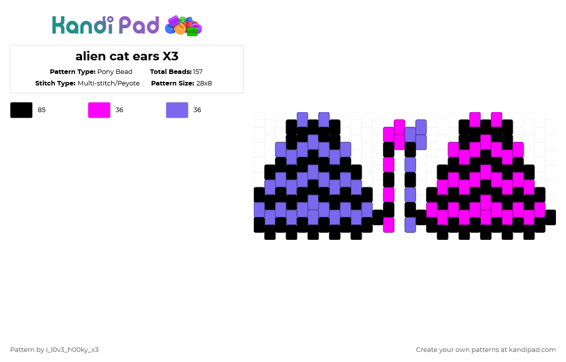 alien cat ears X3 - Pony Bead Pattern by i_l0v3_h00ky_x3 on Kandi Pad - pink,blue