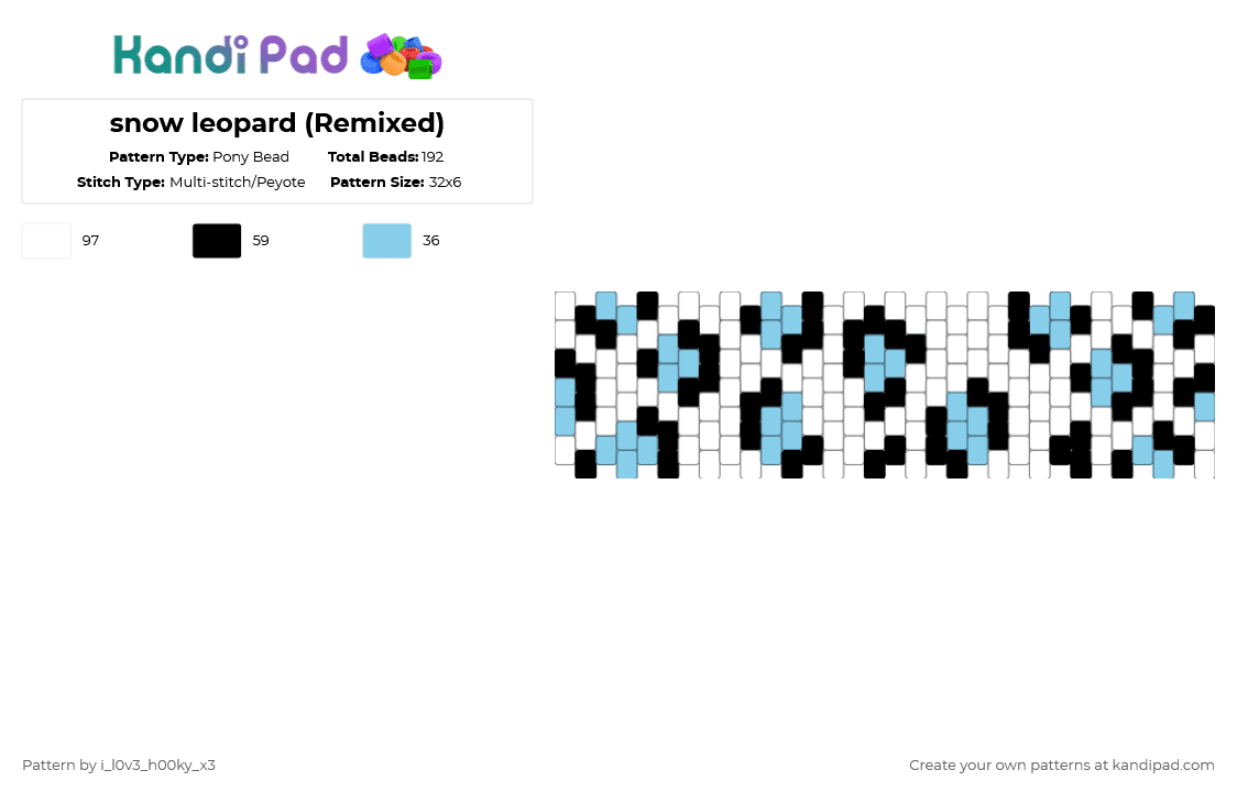 snow leopard (Remixed) - Pony Bead Pattern by i_l0v3_h00ky_x3 on Kandi Pad - white,light blue