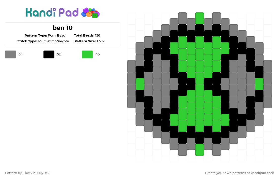 ben 10 - Pony Bead Pattern by i_l0v3_h00ky_x3 on Kandi Pad - omnitrix,gray,green