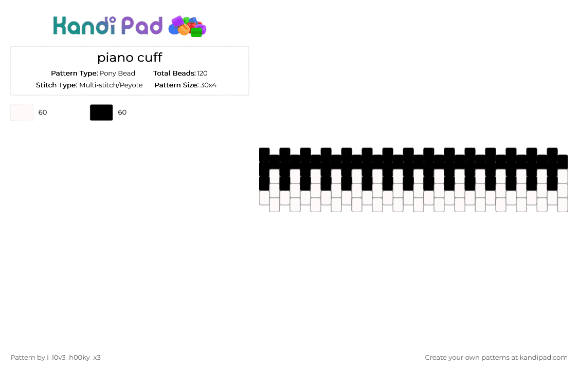 piano cuff - Pony Bead Pattern by i_l0v3_h00ky_x3 on Kandi Pad - white,black