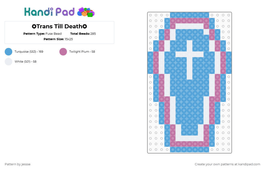 ✪Trans Till Death✪ - Fuse Bead Pattern by jessse on Kandi Pad - light blue,pride,trans