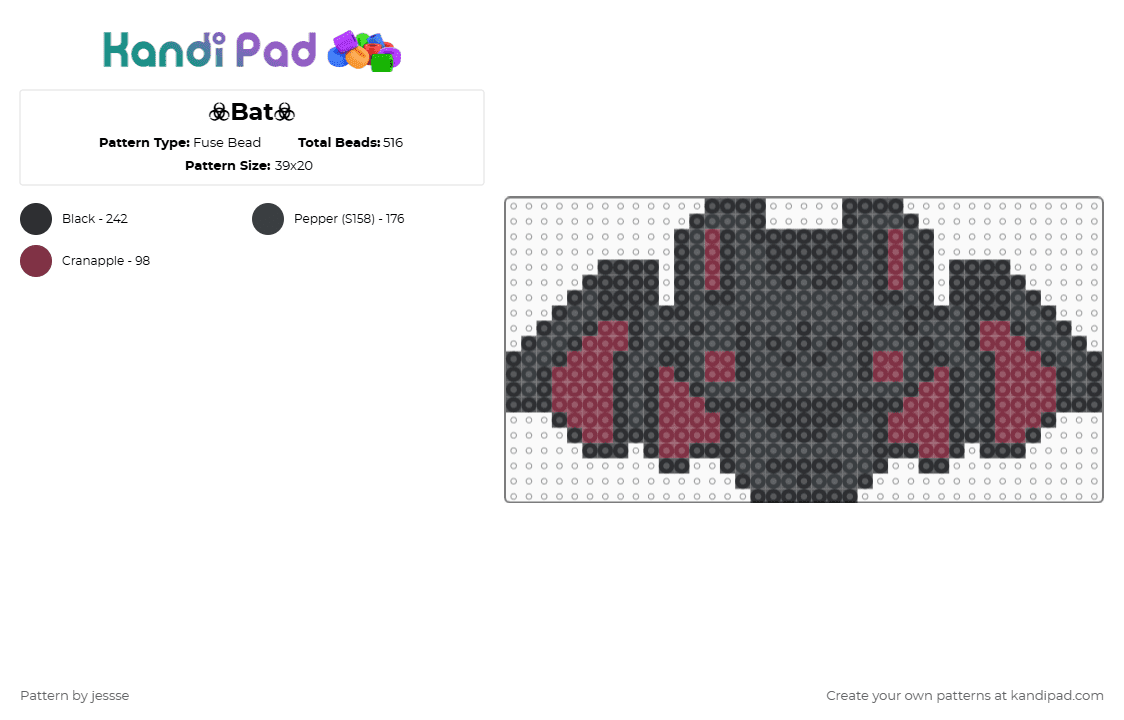 ☣︎Bat☣︎ - Fuse Bead Pattern by jessse on Kandi Pad - black,bat,animal