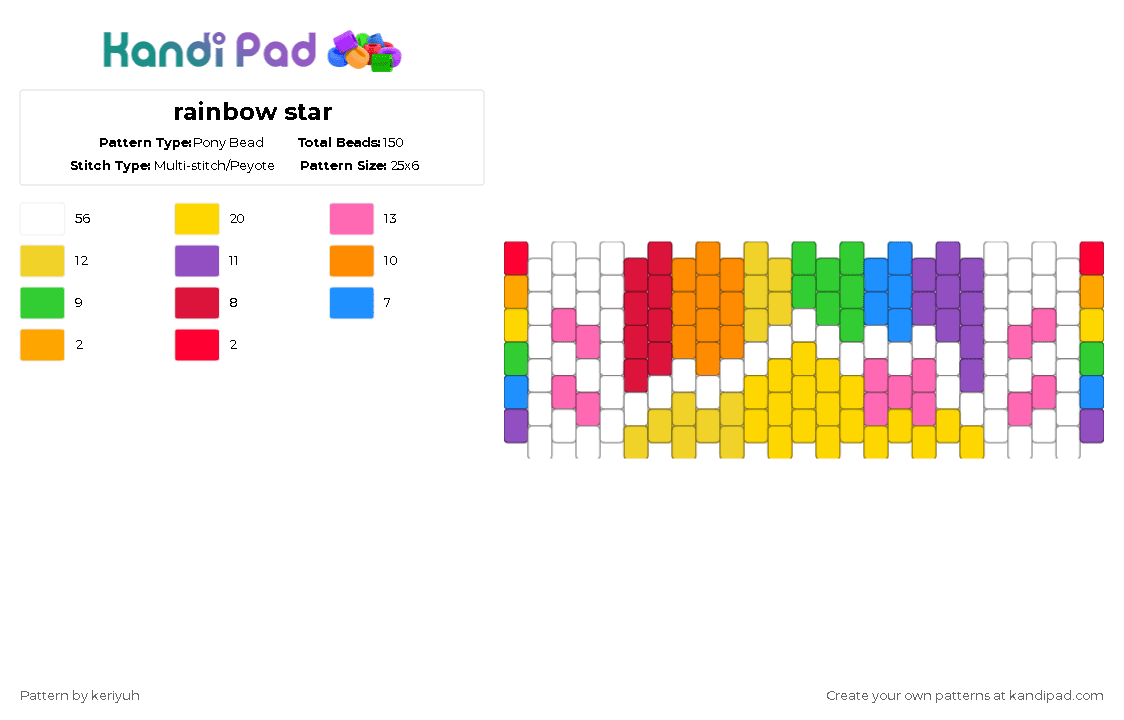 rainbow star - Pony Bead Pattern by keriyuh on Kandi Pad - yellow,pink