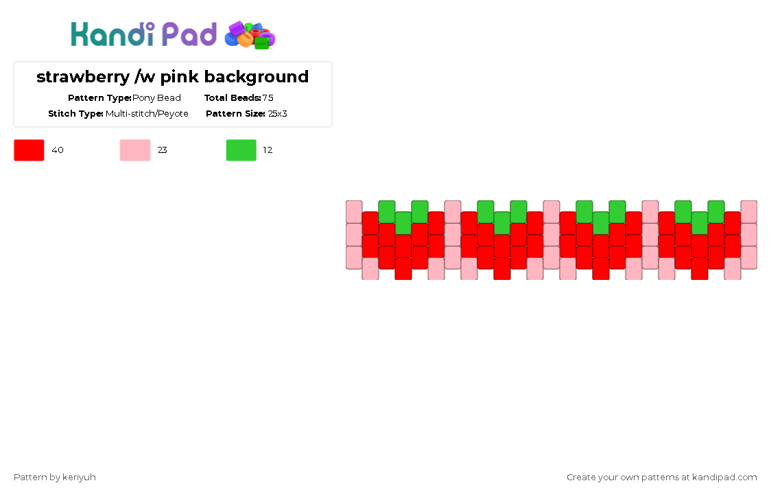strawberry /w pink background - Pony Bead Pattern by keriyuh on Kandi Pad - red