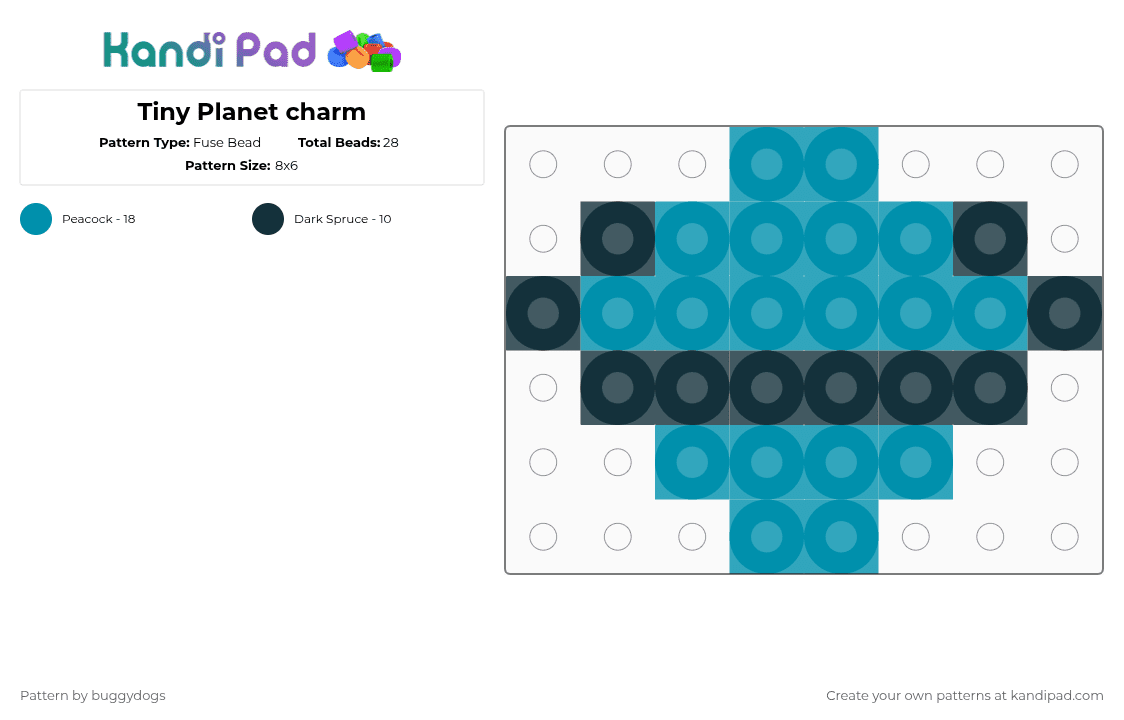 Tiny Planet charm - Fuse Bead Pattern by buggydogs on Kandi Pad - teal,black,space,planet,charm