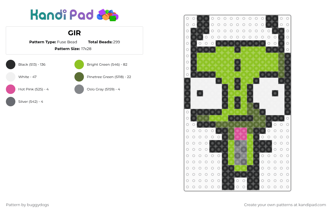 GIR - Fuse Bead Pattern by buggydogs on Kandi Pad - green