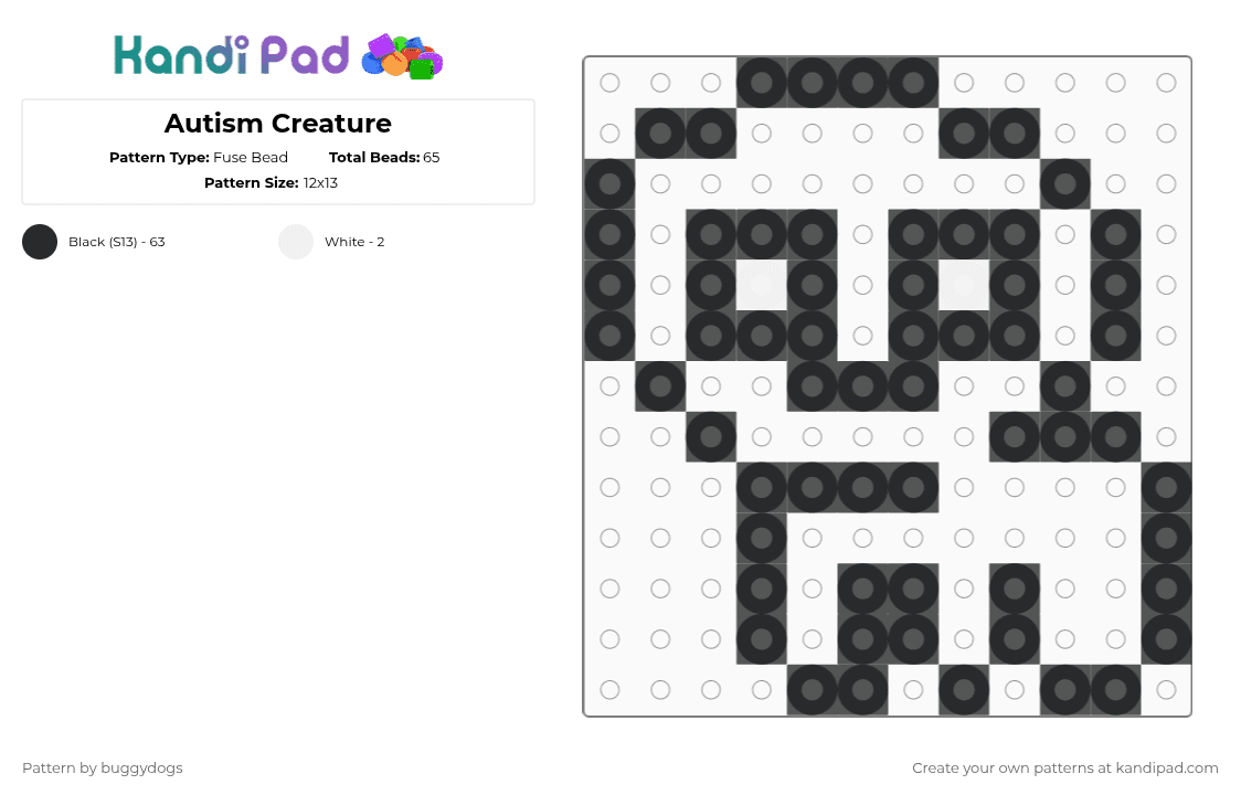 Autism Creature - Fuse Bead Pattern by buggydogs on Kandi Pad - black