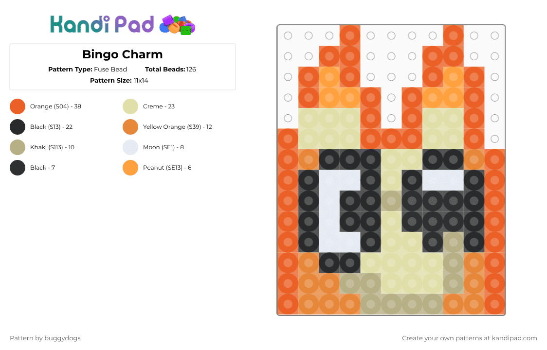 Bingo Charm - Fuse Bead Pattern by buggydogs on Kandi Pad - orange,bluey