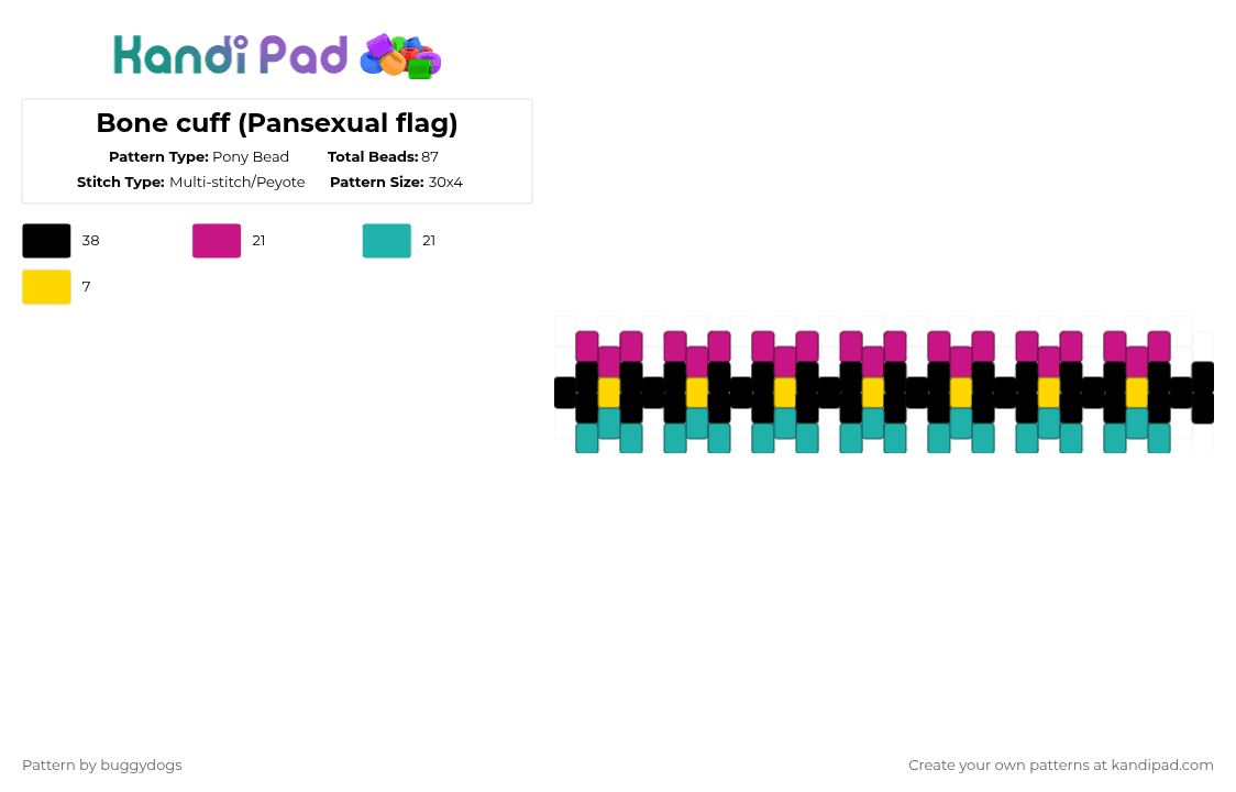 Bone cuff (Pansexual flag) - Pony Bead Pattern by buggydogs on Kandi Pad - pink,teal,pansexual,bones