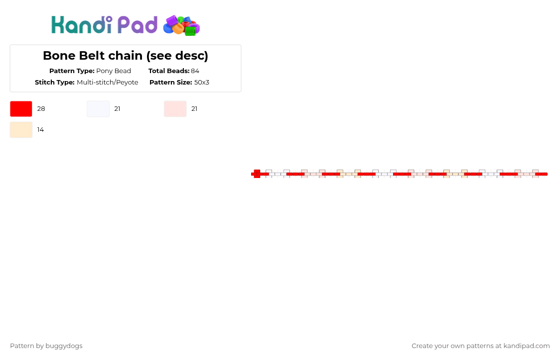 Bone Belt chain (see desc) - Pony Bead Pattern by buggydogs on Kandi Pad - red,beige,beltchain,bones,edgy