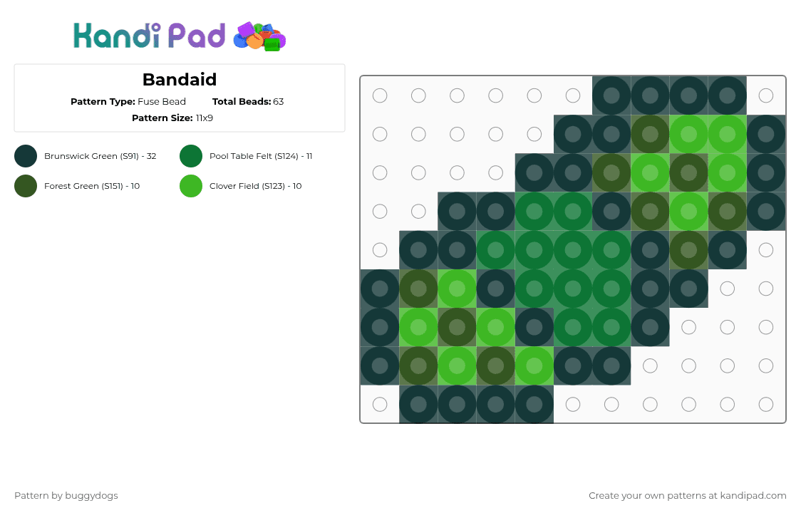 Bandaid - Fuse Bead Pattern by buggydogs on Kandi Pad - green,gold