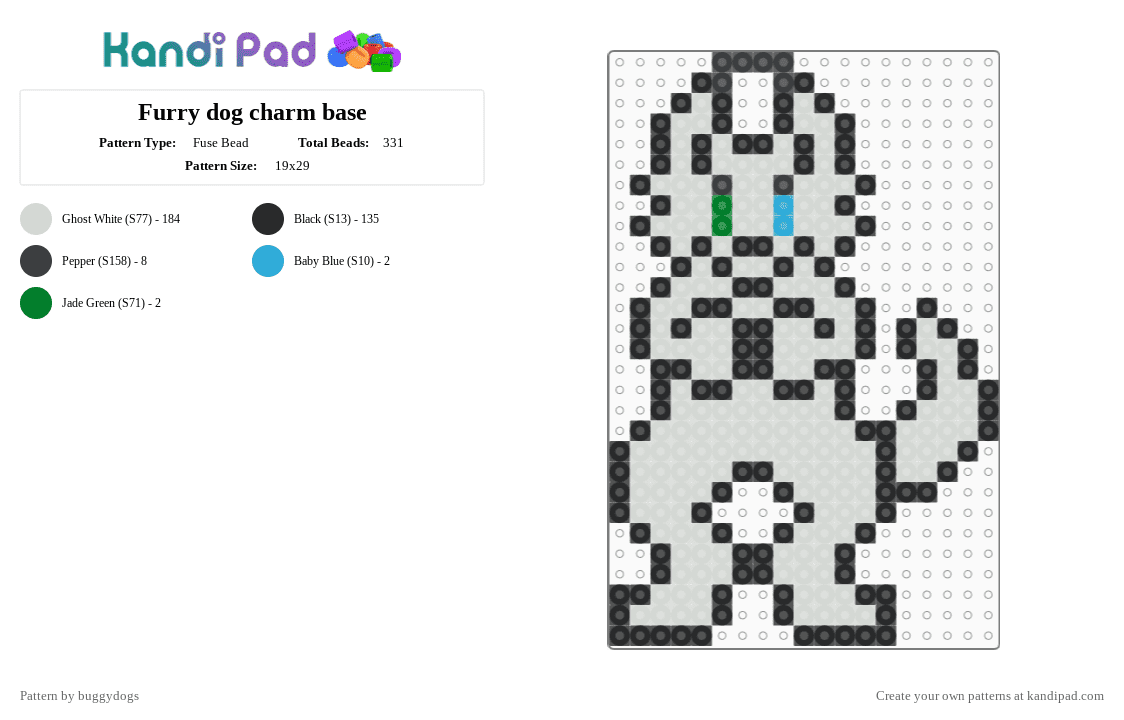 Furry dog charm base - Fuse Bead Pattern by buggydogs on Kandi Pad - white,light blue,green,furry,dog,anthro,charm