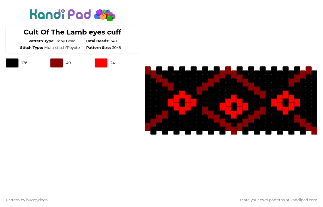 Cult Of The Lamb eyes cuff - Pony Bead Pattern by buggydogs on Kandi Pad - black,red