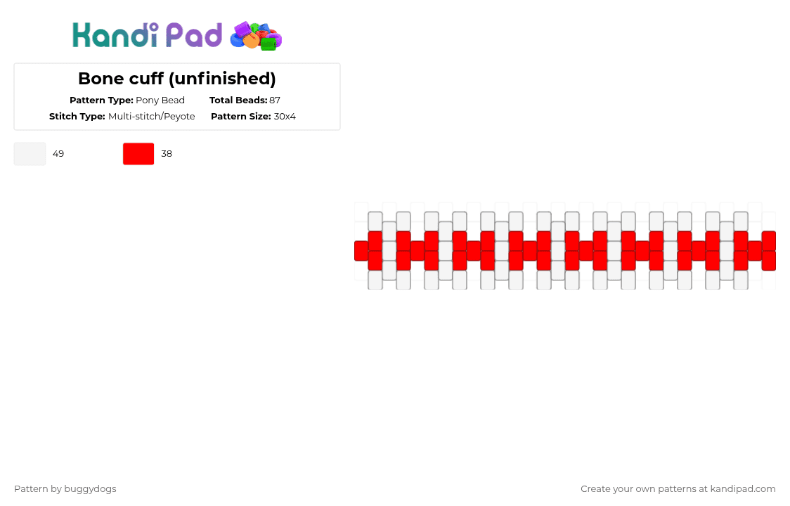 Bone cuff - Pony Bead Pattern by buggydogs on Kandi Pad - white,red,bone,gore