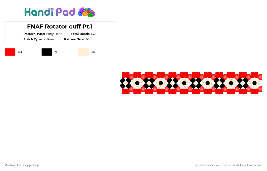 FNAF Rotator cuff Pt.1 - Pony Bead Pattern by buggydogs on Kandi Pad - red,beige,fnaf,rotator,pt1,gaming
