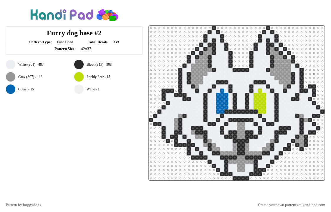 Furry dog base #2 - Fuse Bead Pattern by buggydogs on Kandi Pad - white,gray,furry,base