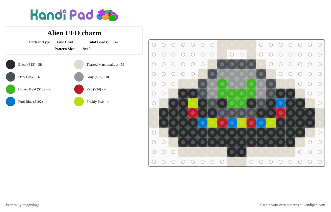 Alien UFO charm - Fuse Bead Pattern by buggydogs on Kandi Pad - gray,beige,alien,ufo,charm,lil guy,silly