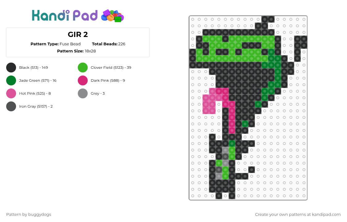 GIR 2 - Fuse Bead Pattern by buggydogs on Kandi Pad - black,green