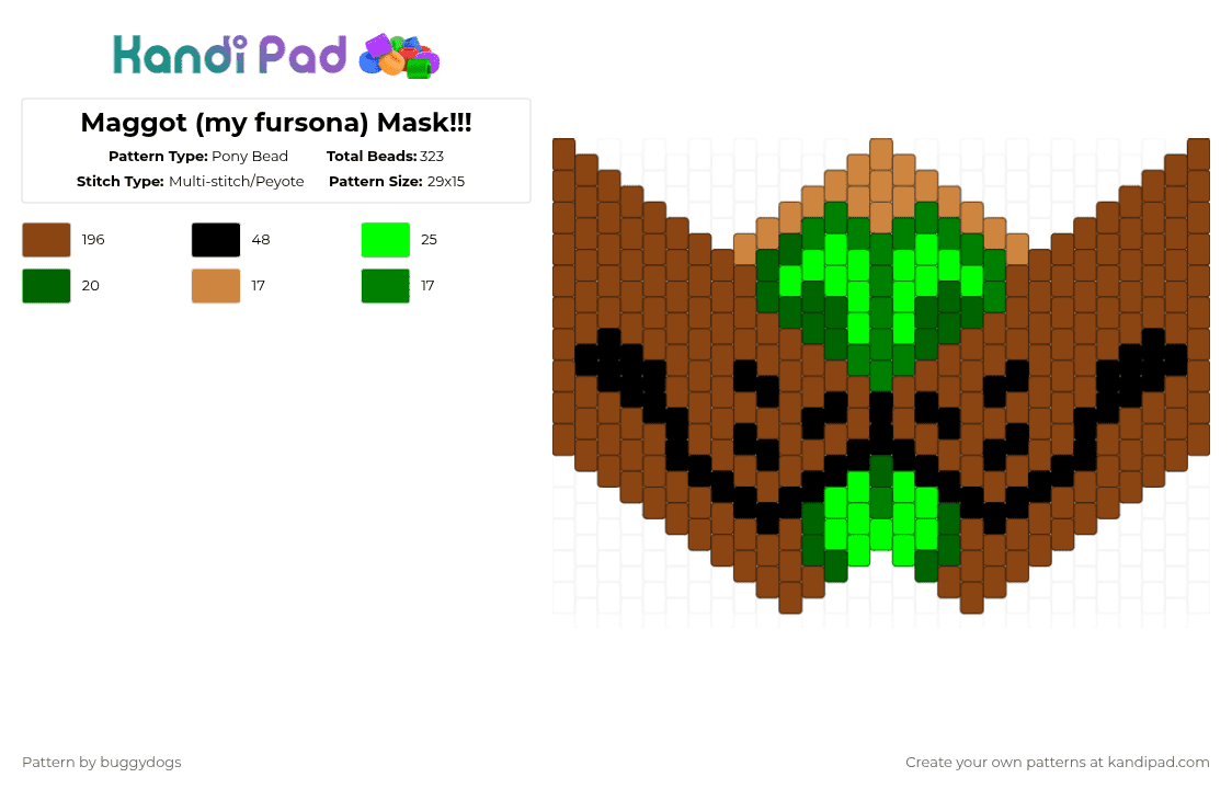 Maggot (my fursona) Mask!!! - Pony Bead Pattern by buggydogs on Kandi Pad - red,furry,alien,dog,mask