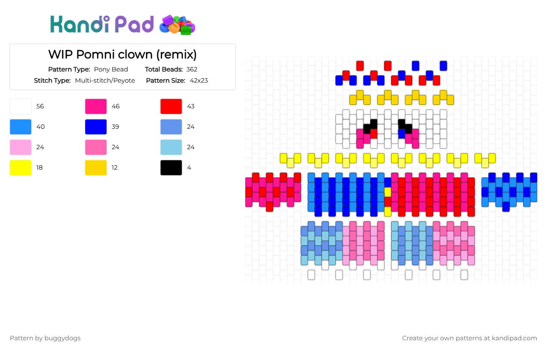 WIP Pomni clown (remix) - Pony Bead Pattern by buggydogs on Kandi Pad - pink,light blue,tadc,pomni,clown