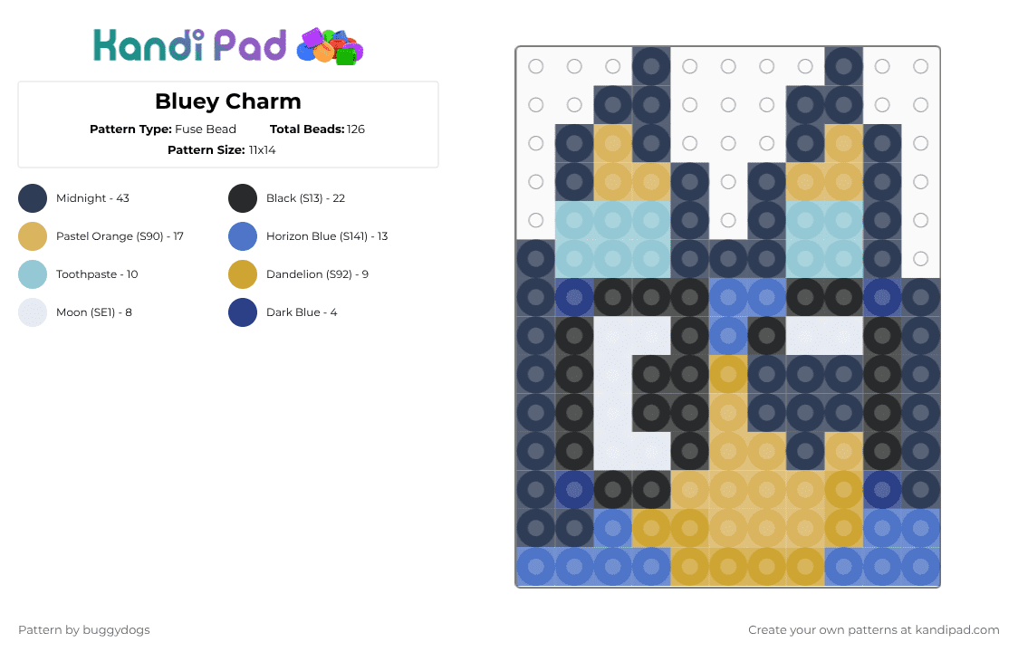 Bluey Charm - Fuse Bead Pattern by buggydogs on Kandi Pad - purple,orange,bluey