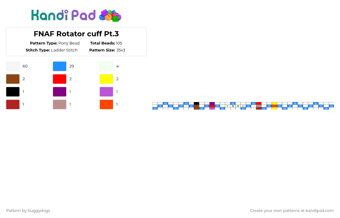 FNAF Rotator cuff Pt.3 - Pony Bead Pattern by buggydogs on Kandi Pad - clear, fnaf, glow, ladder, light blue, spirits, white