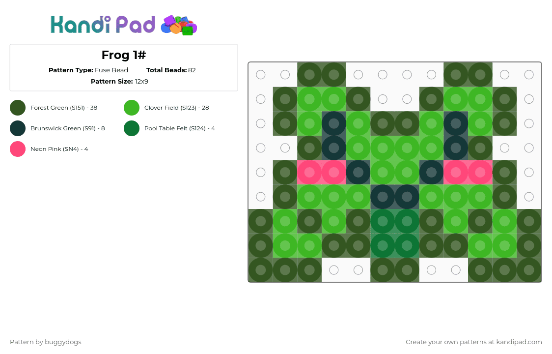 Frog 1# - Fuse Bead Pattern by buggydogs on Kandi Pad - gold,green