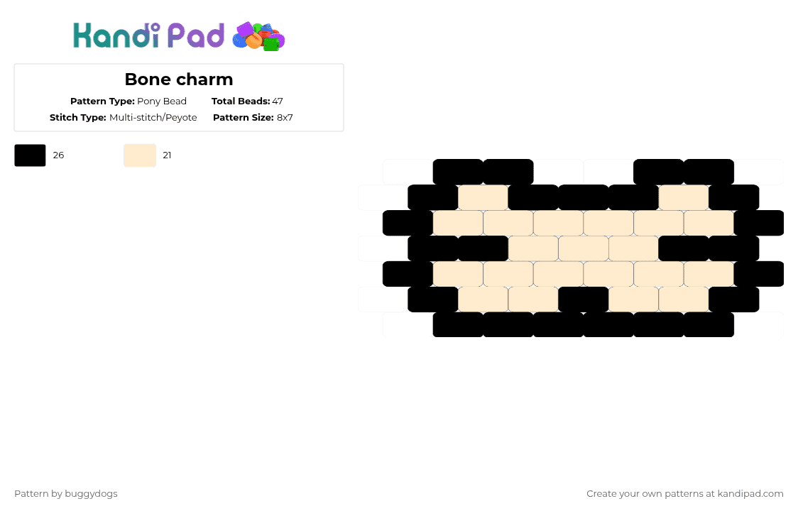 Bone charm - Pony Bead Pattern by buggydogs on Kandi Pad - beige,black,bone,charm