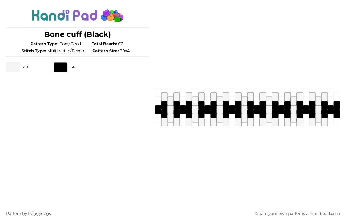 Bone cuff (Black) - Pony Bead Pattern by buggydogs on Kandi Pad - white,black,bones